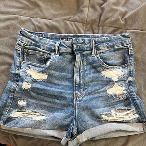 American Eagle Outfitters Blue Distressed Jean Shorts